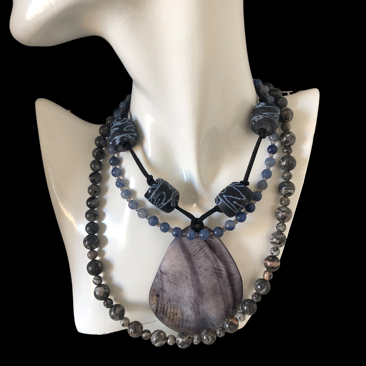 Landscape Jasper and Larvikite Labradorite Beaded Necklace