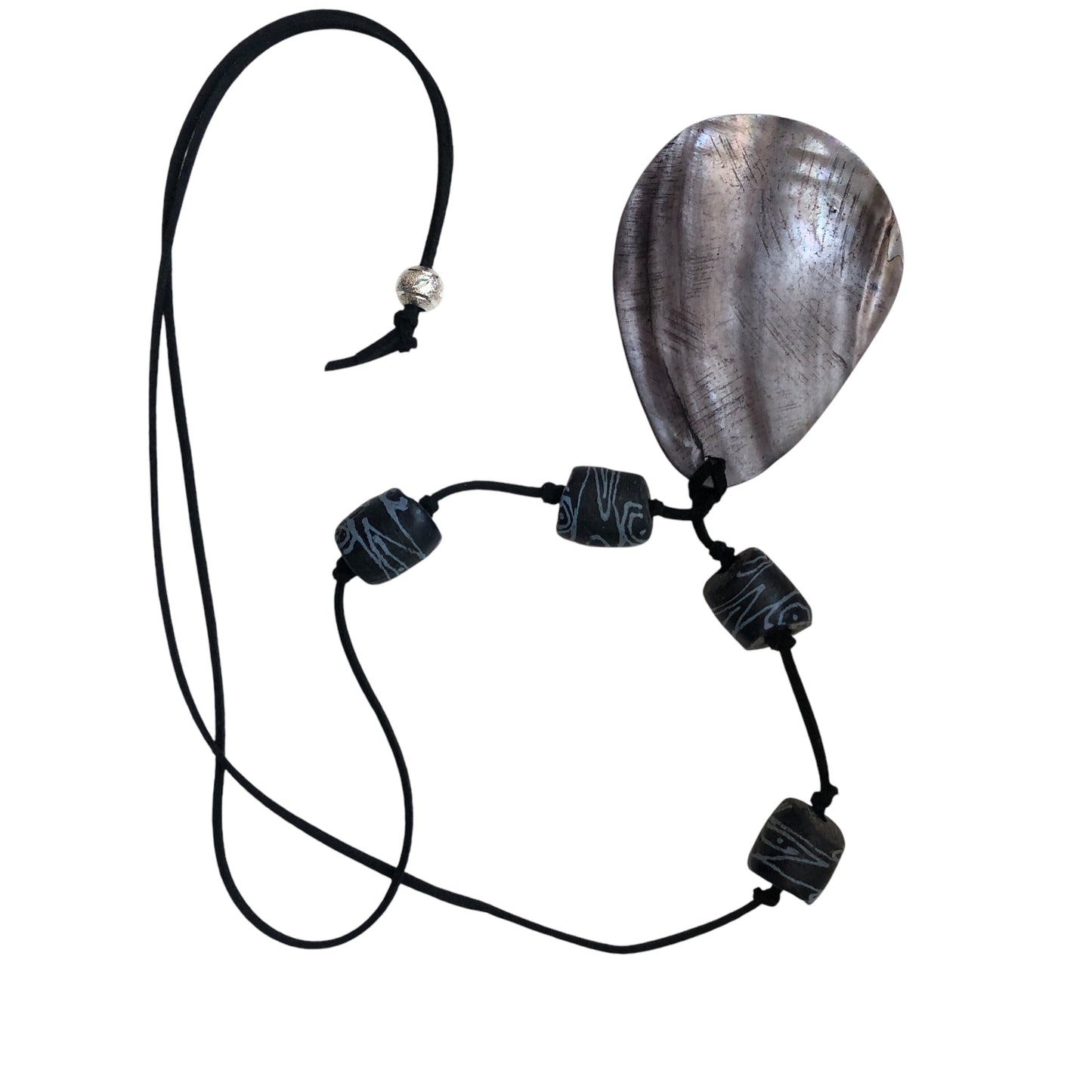 Statement Mother of Pearl Drop Pendant with Gotland Glass Beads
