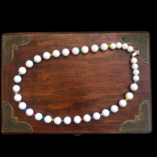 White Quartz and Swarovski Crystals Beaded Necklace