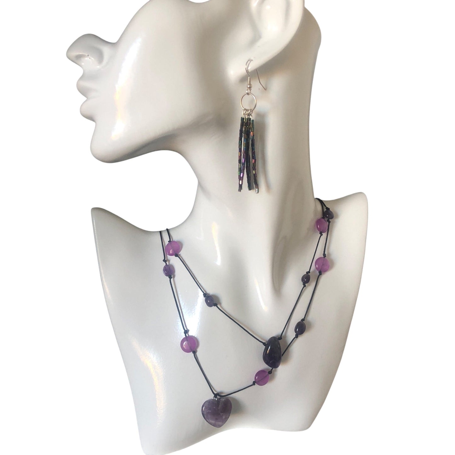 Amethyst and Black Thread Beaded Necklace Silver Chamber Jewellery Store
