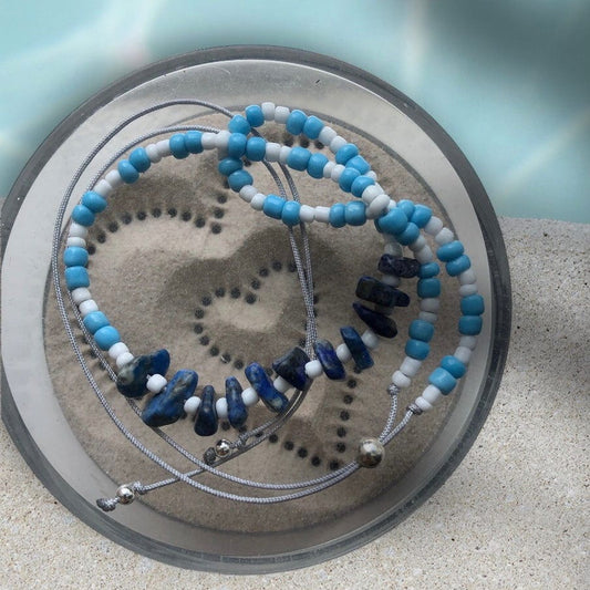Blue and White Beaded Lapis Lazuli Choker Necklace Silver Chamber Jewellery Store