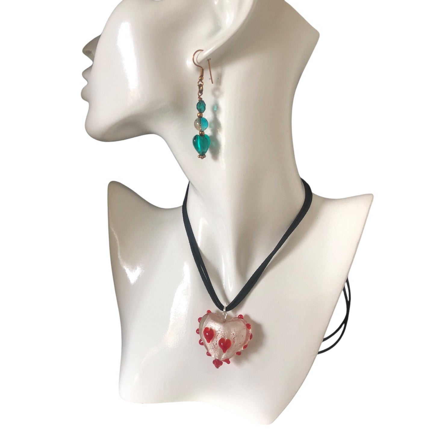 Red and White Glass Heart Pendant Necklace Silver Chamber Jewellery Store