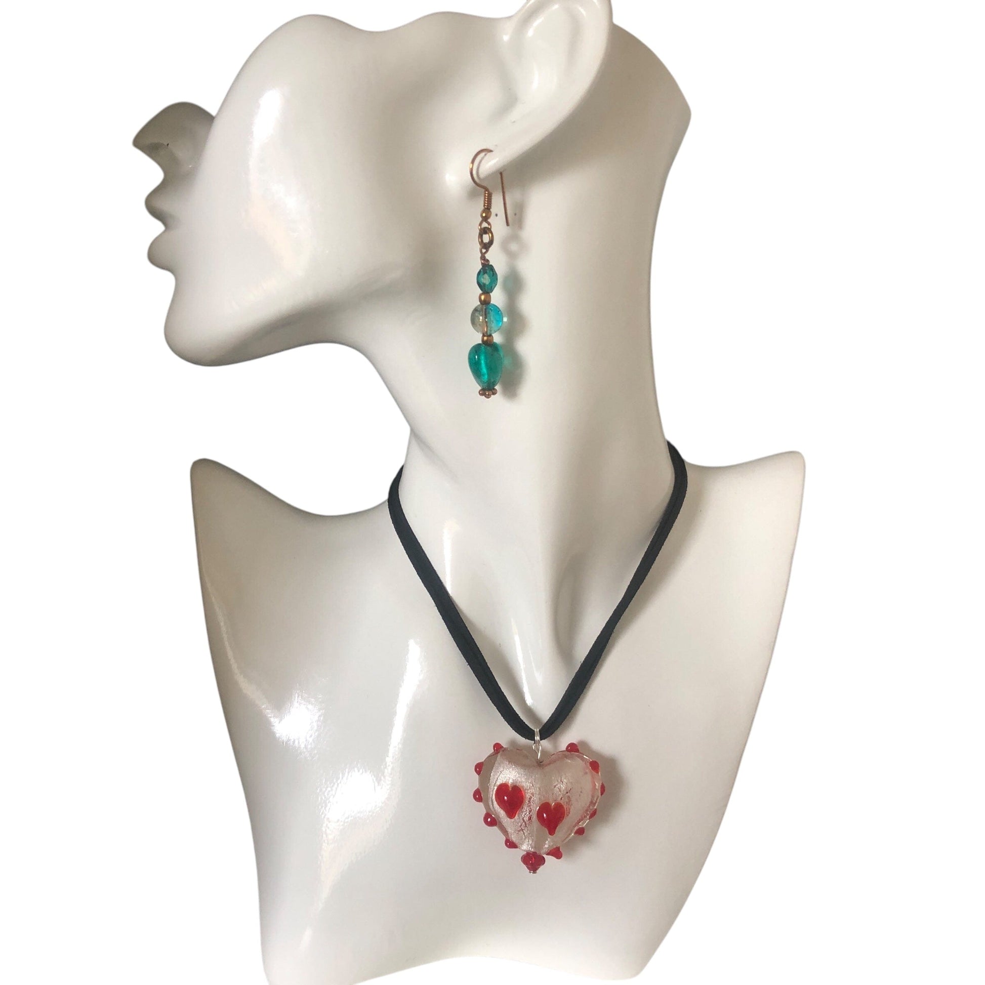 Red and White Glass Heart Pendant Necklace Silver Chamber Jewellery Store