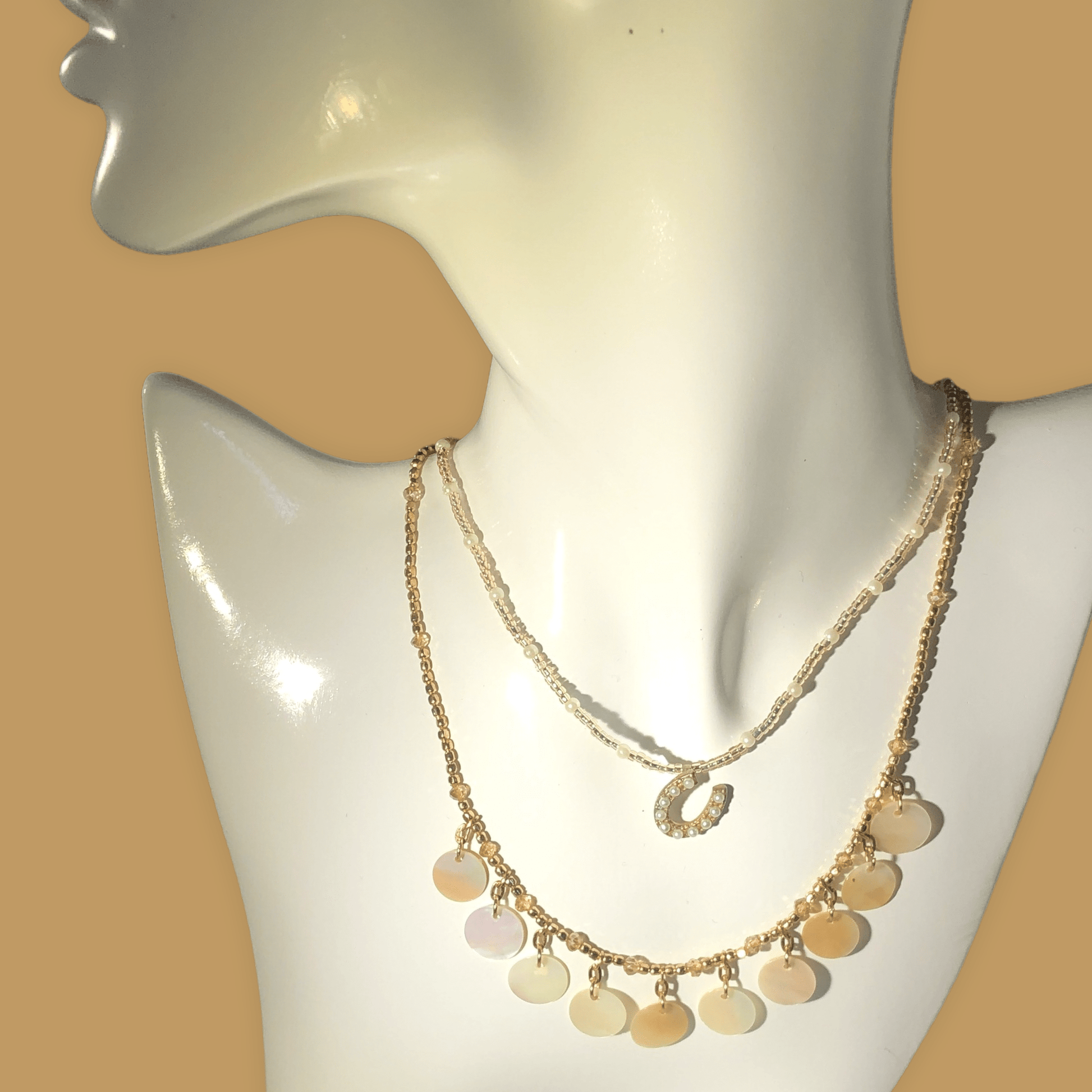 2 Beaded Choker Necklaces Bundle With Mother Of Pearl KAS WARWAS