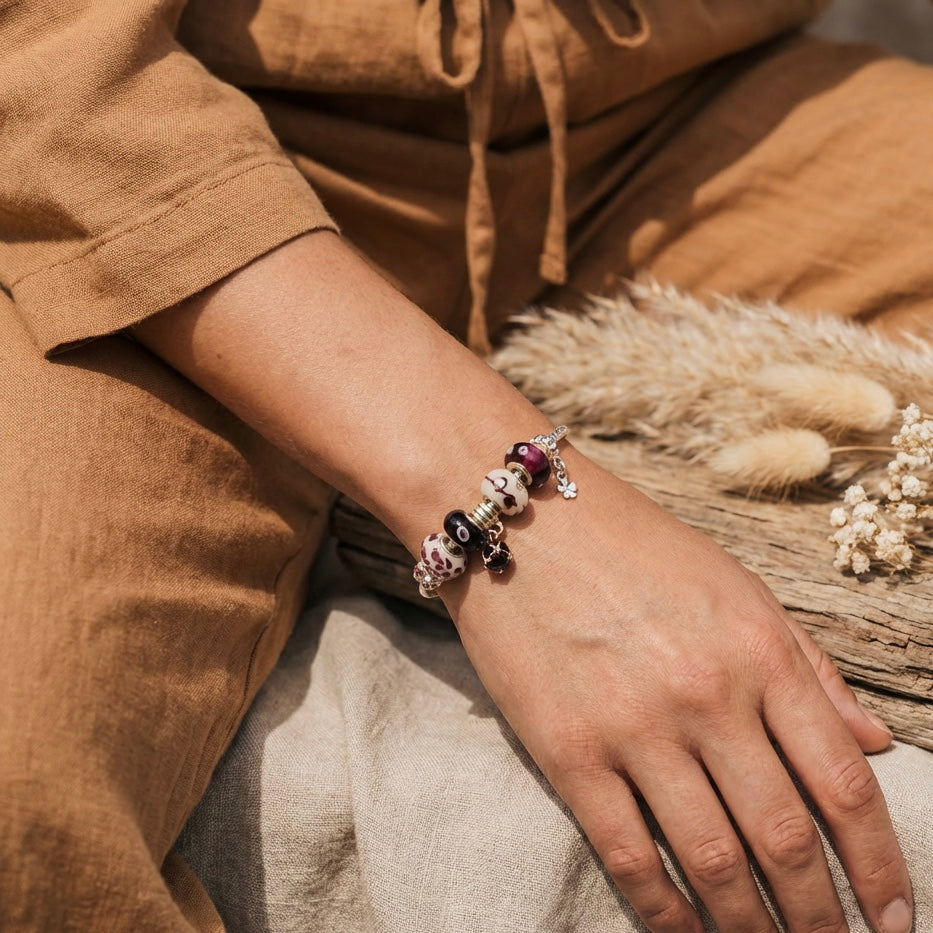 Burgundy Lampwork Charm Bracelet