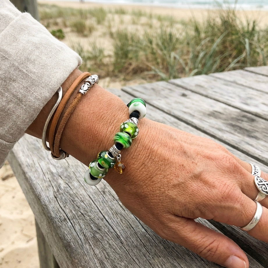 Green Glass Charm Bracelet