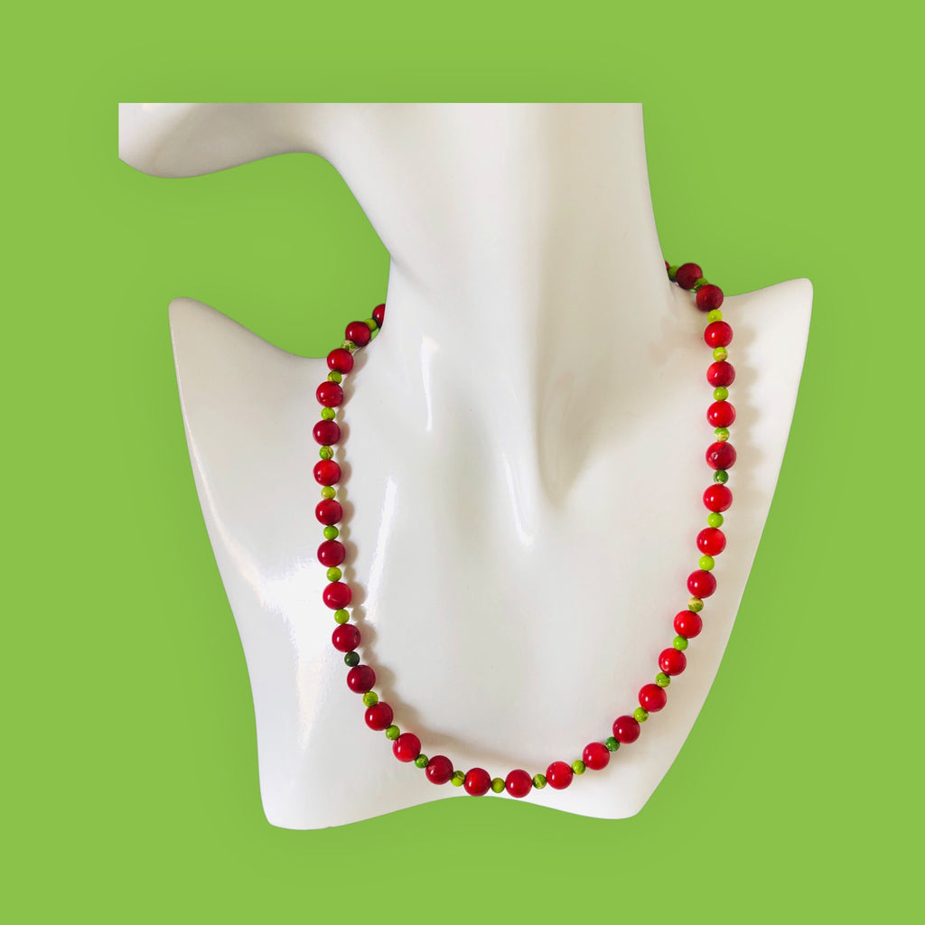 Coral and Green Jasper Beaded Necklace