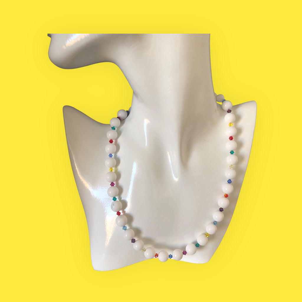 White Quartz and Swarovski Crystals Beaded Necklace