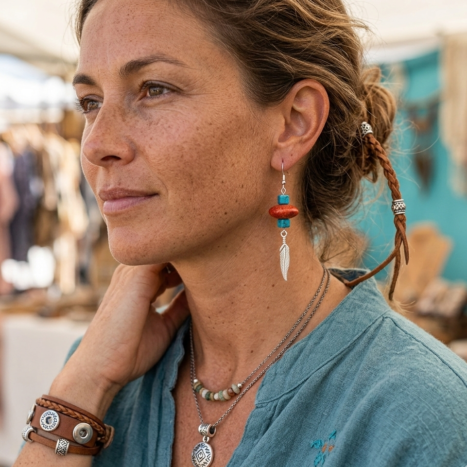Silver Plated Dangle Earrings with Coral and Howlite