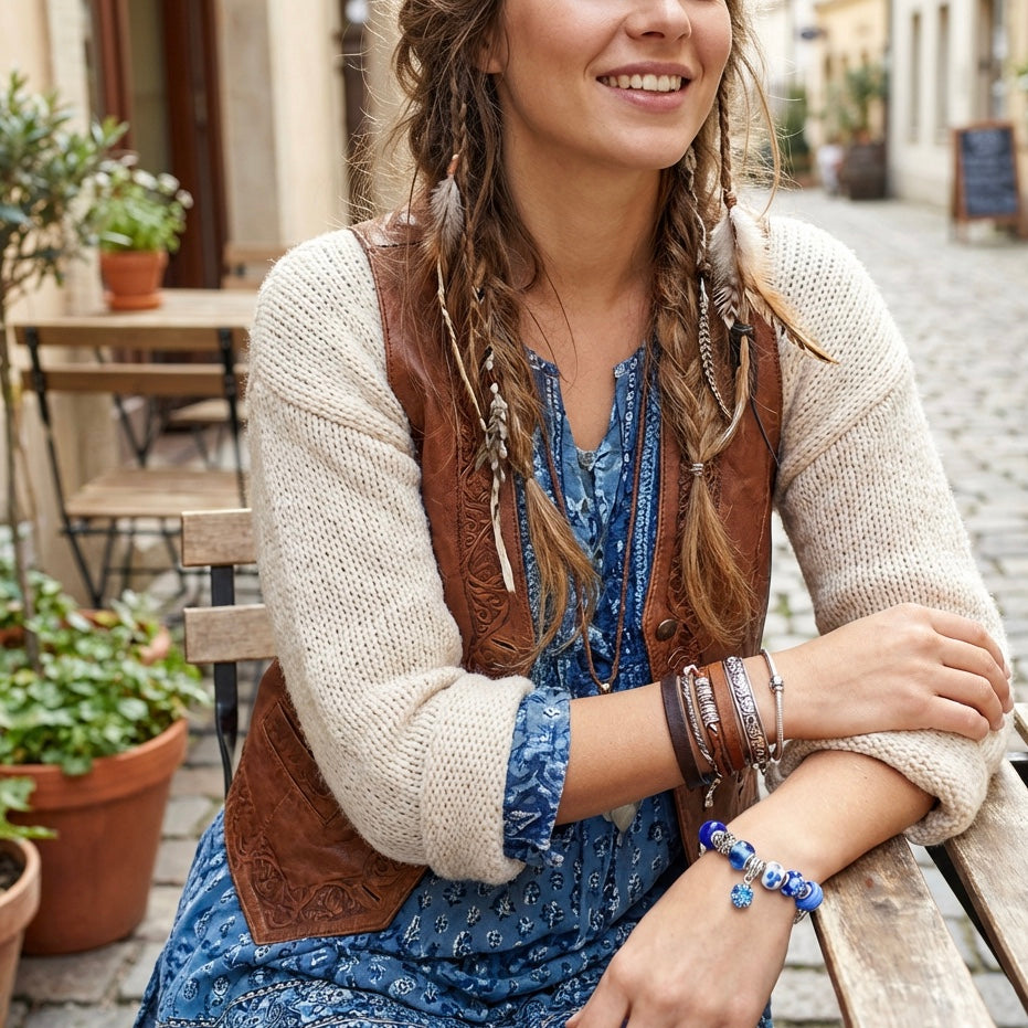 Blue Charm Bracelet With Rhinestones