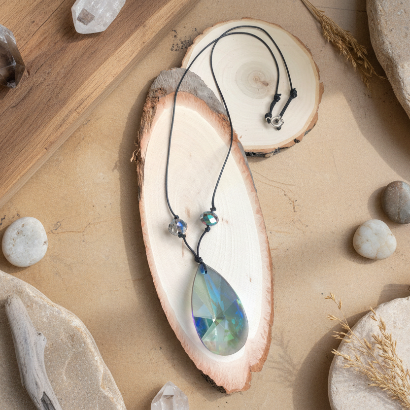 Cord and Statement Crystal Pendant Necklace