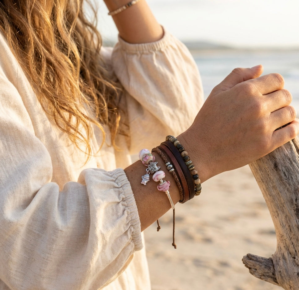 Pink Lampwork Charm Bracelet