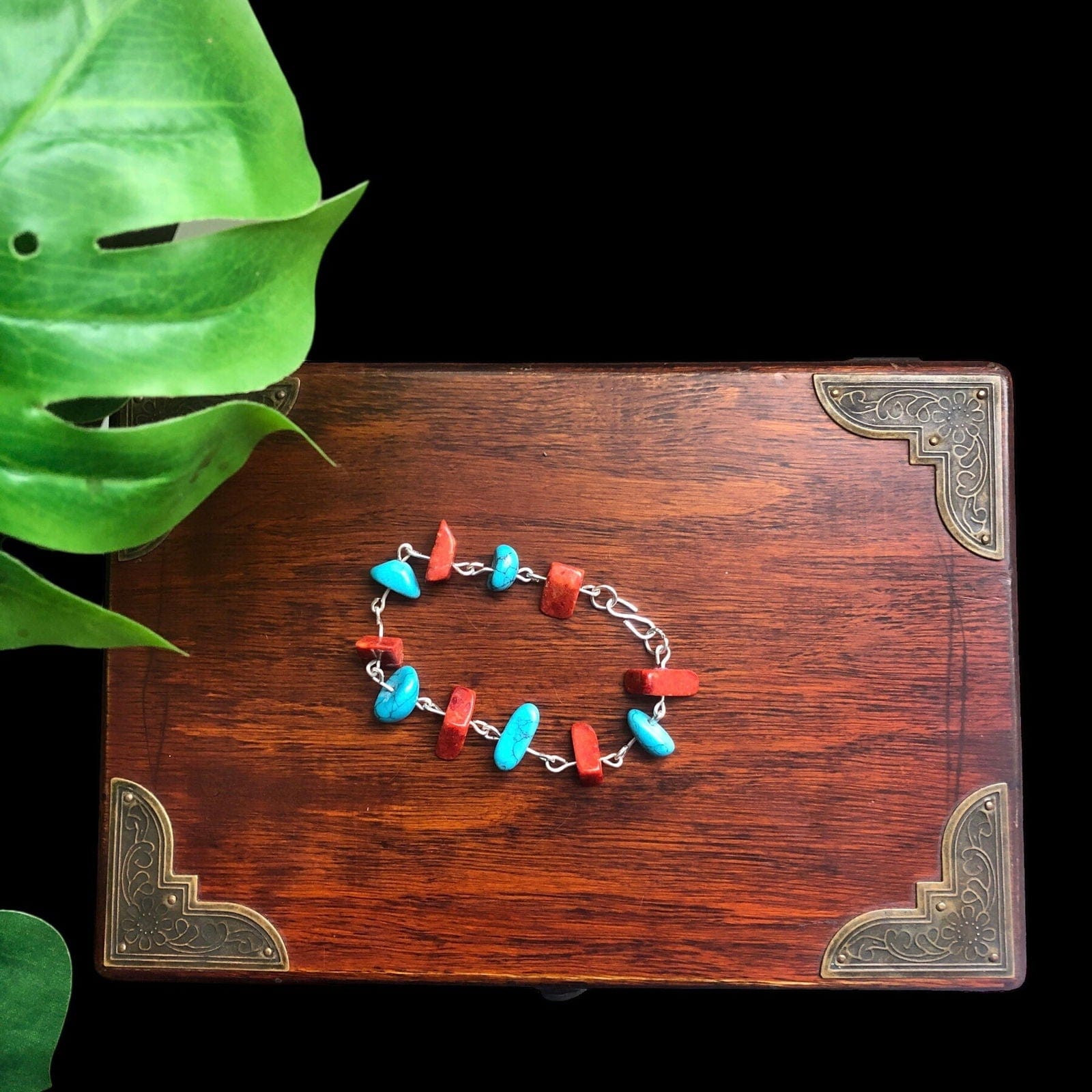 925 Silver Segmented Bracelet with Red Coral and Turquoise Silver Chamber Jewellery Store