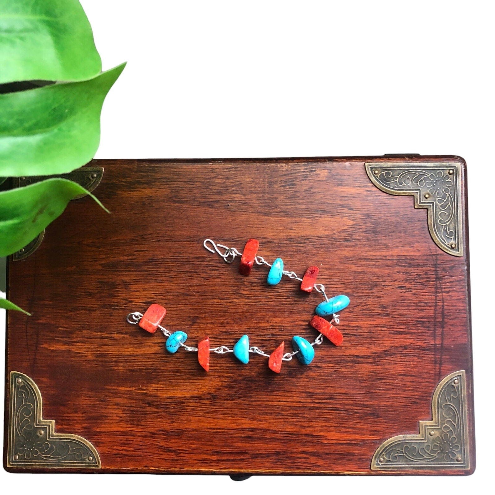 925 Silver Segmented Bracelet with Red Coral and Turquoise Silver Chamber Jewellery Store