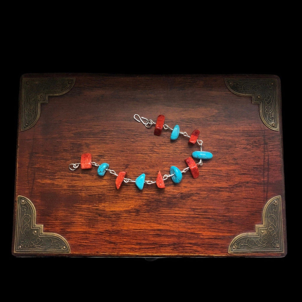 925 Silver Segmented Bracelet with Red Coral and Turquoise Silver Chamber Jewellery Store