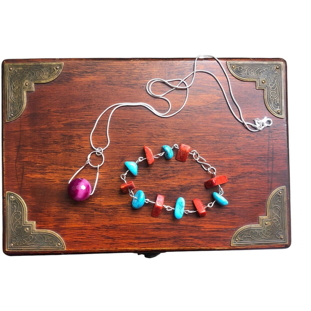 925 Silver Segmented Bracelet with Red Coral and Turquoise Silver Chamber Jewellery Store