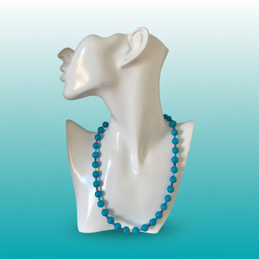 Blue Quartz and Swarovski Crystals Beaded Necklace