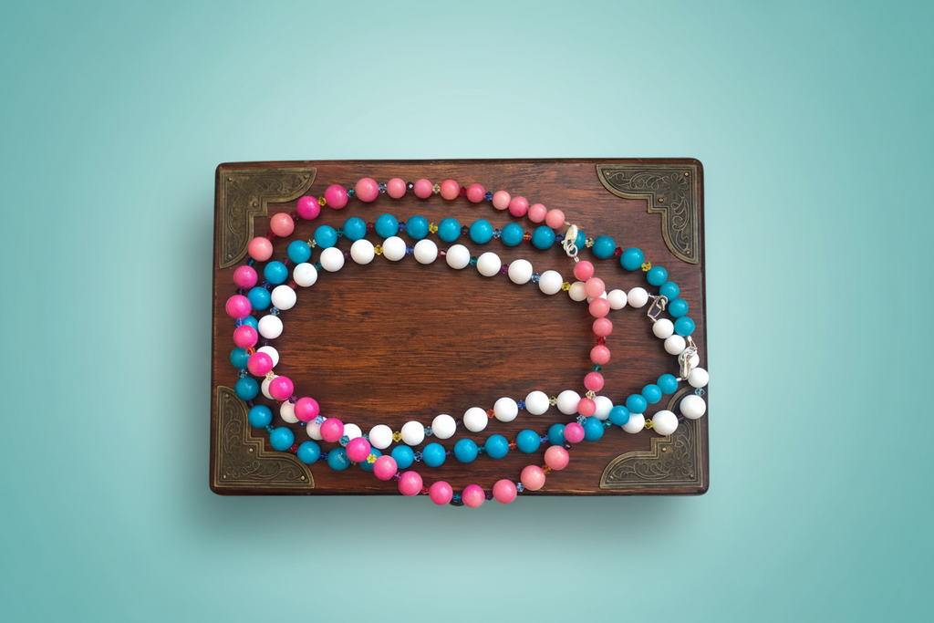 Blue Quartz and Swarovski Crystals Beaded Necklace