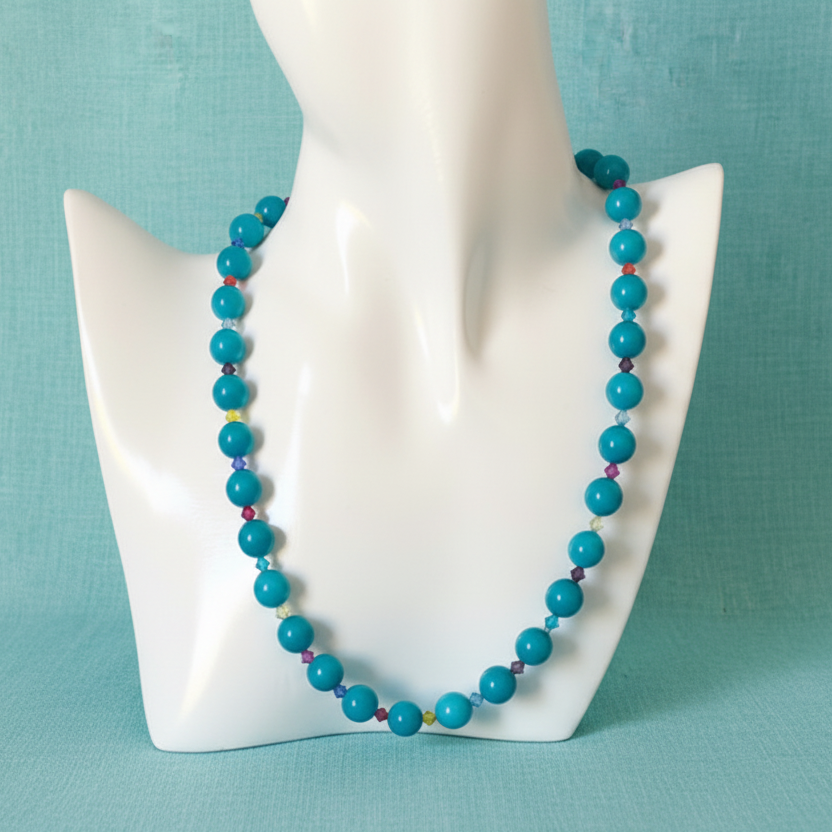 Blue Quartz and Swarovski Crystals Beaded Necklace