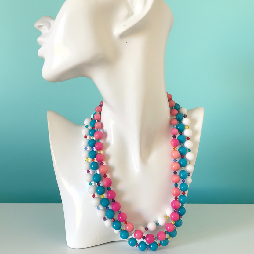 Blue Quartz and Swarovski Crystals Beaded Necklace