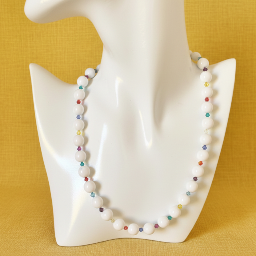 White Quartz and Swarovski Crystals Beaded Necklace