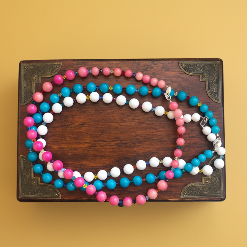 White Quartz and Swarovski Crystals Beaded Necklace