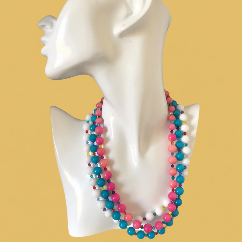 White Quartz and Swarovski Crystals Beaded Necklace