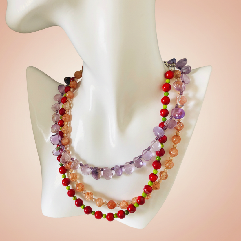 Crackle Quartz and Czech Crystal Beaded Necklace