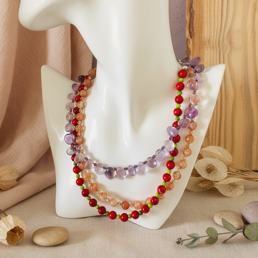 Crackle Quartz and Czech Crystal Beaded Necklace - Handmade, One-of-A-Kind - Silver Chamber Jewellery Store