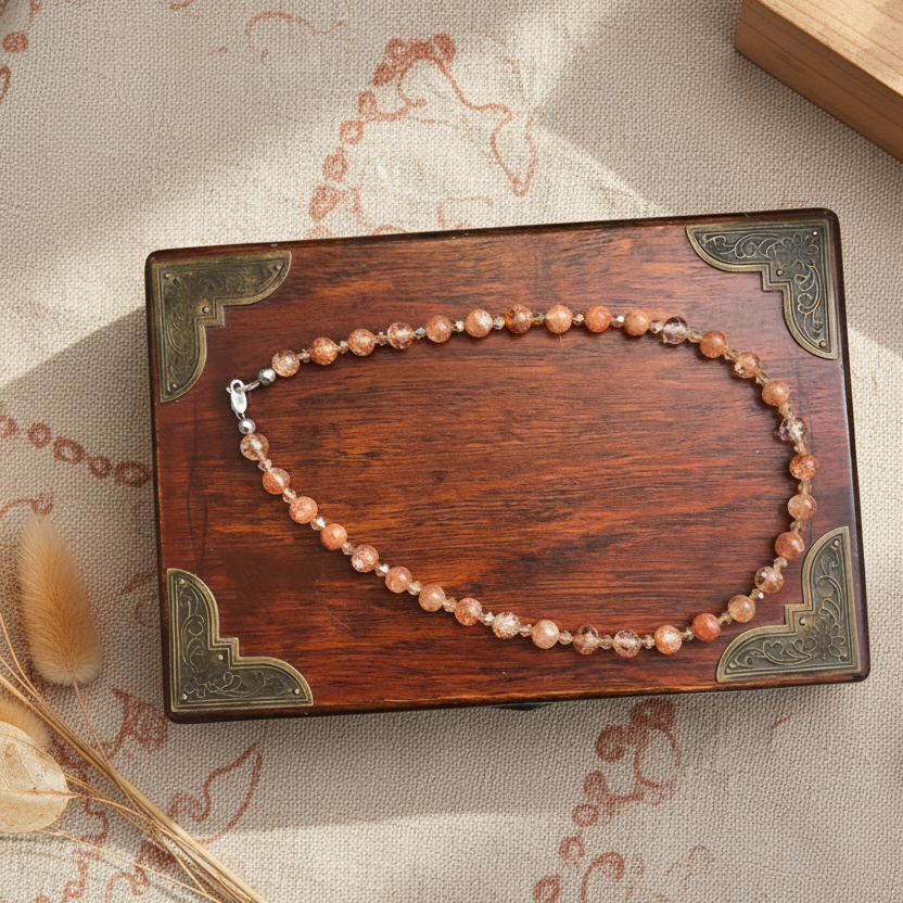 Crackle Quartz and Czech Crystal Beaded Necklace - Handmade, One-of-A-Kind - Silver Chamber Jewellery Store