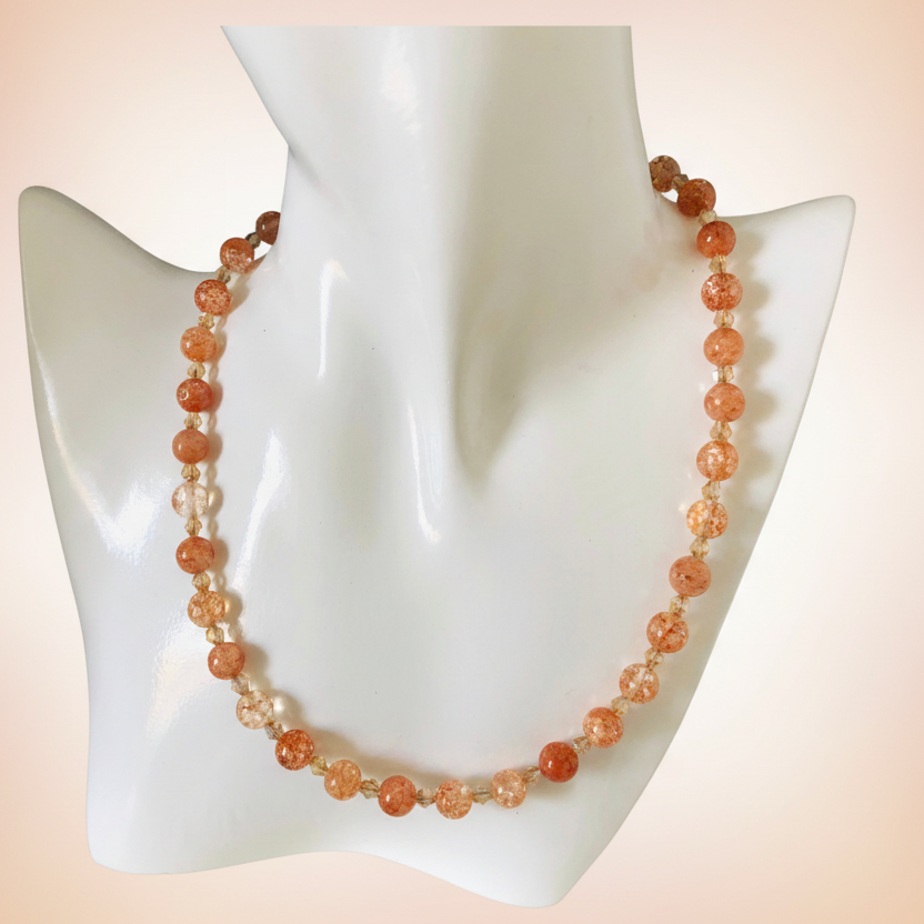 Crackle Quartz and Czech Crystal Beaded Necklace