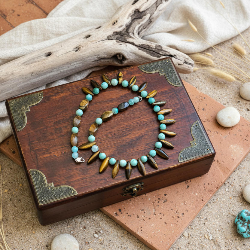 Amazonite and Tiger’s Eye Beaded Necklace