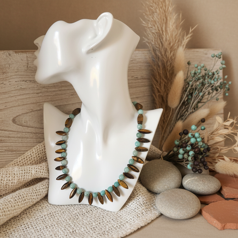 Amazonite and Tiger’s Eye Beaded Necklace