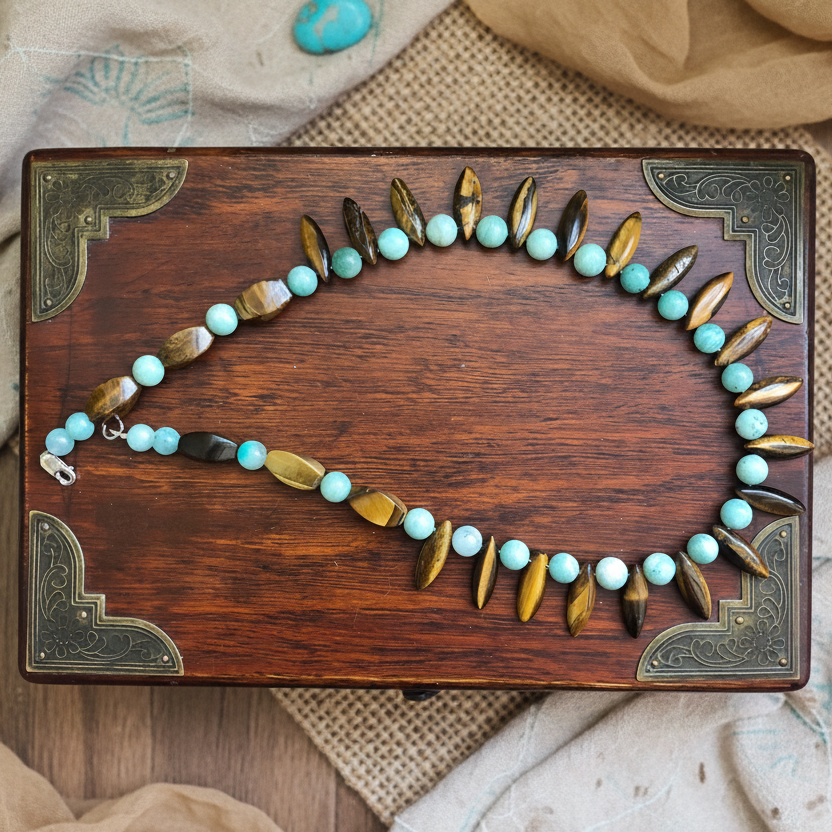 Amazonite and Tiger’s Eye Beaded Necklace