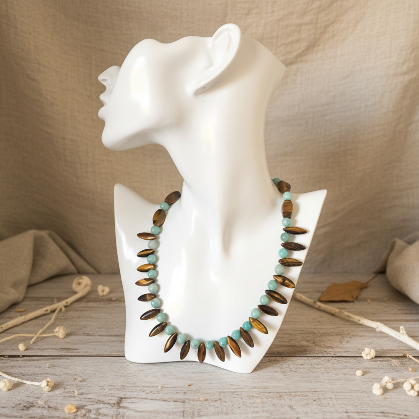 Amazonite and Tiger’s Eye Beaded Necklace