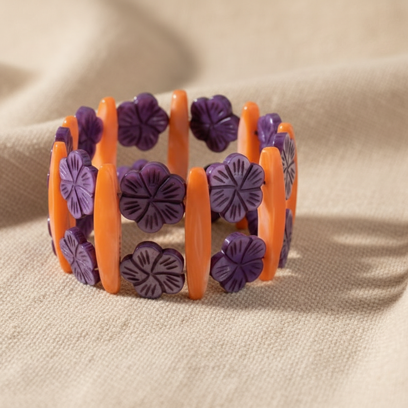 Orange and Purple Mother of Pearl Bracelet