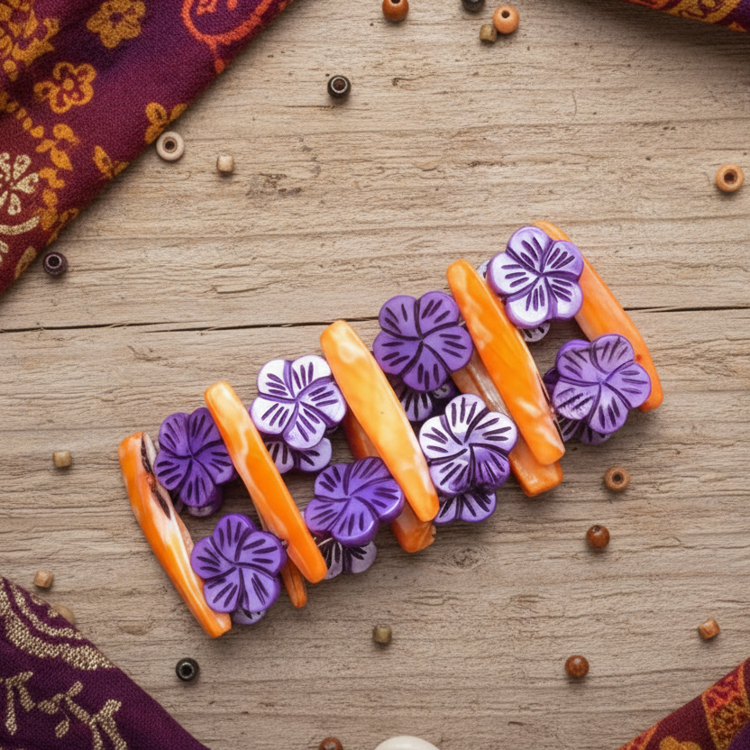 Orange and Purple Mother of Pearl Bracelet