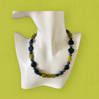 Olive Jade, Black Striped and Frost Cracked Agates Beaded Necklace - Silver Chamber Jewellery Store