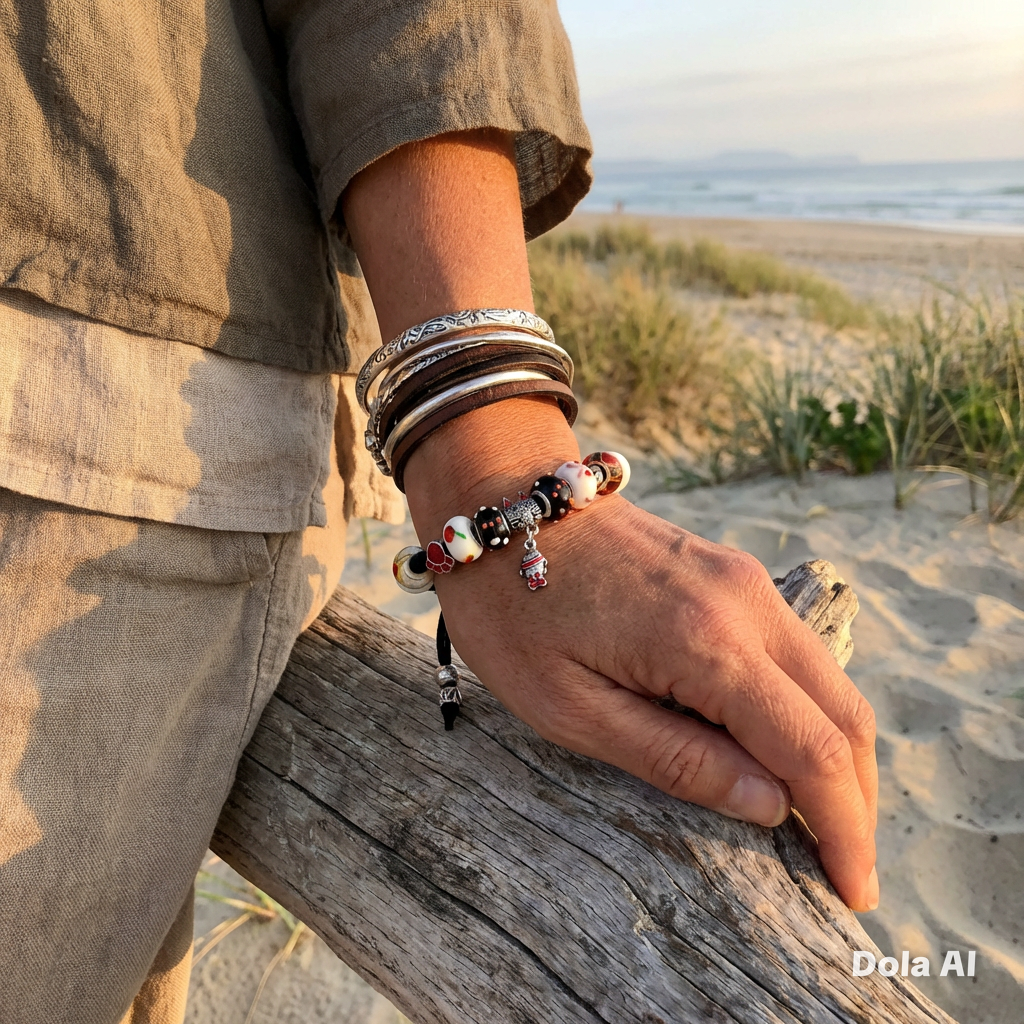 Red and White Glass Charm Bracelet