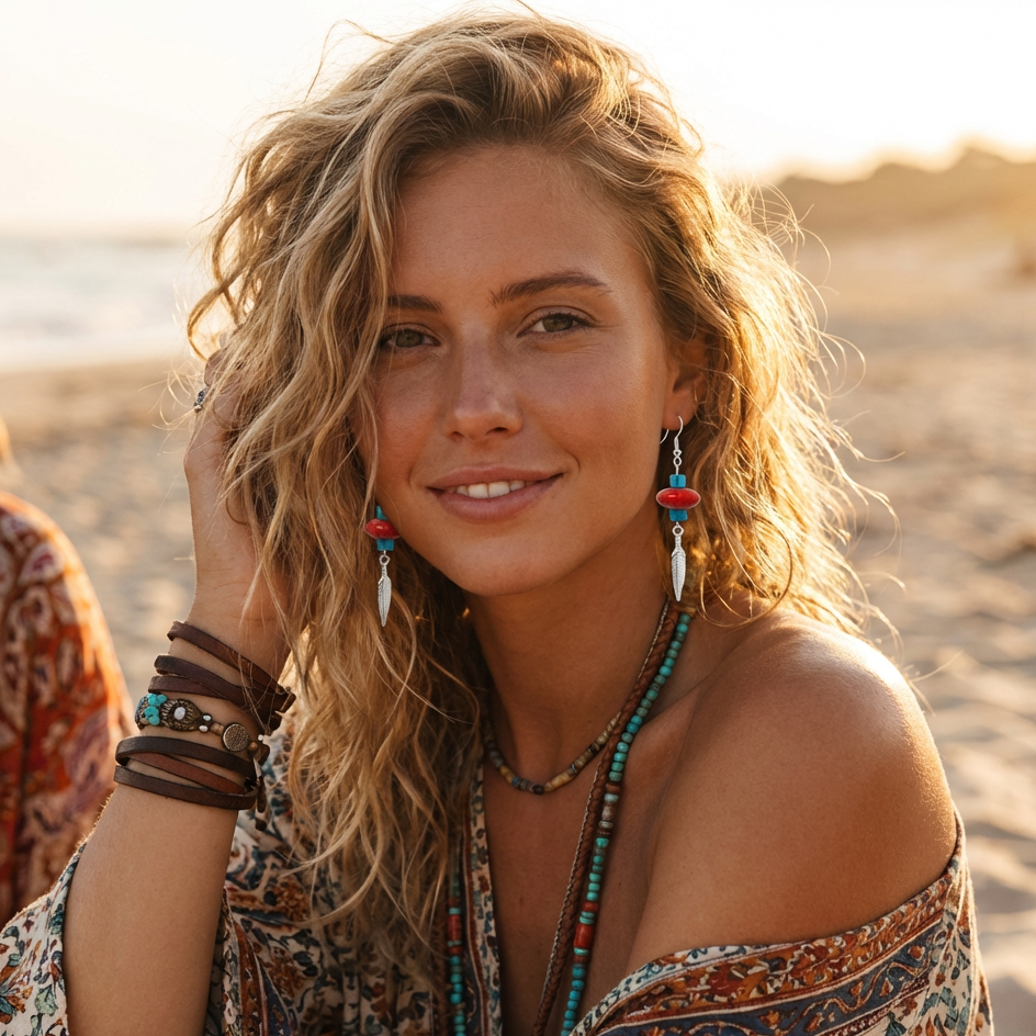 Silver Plated Dangle Earrings with Coral and Howlite