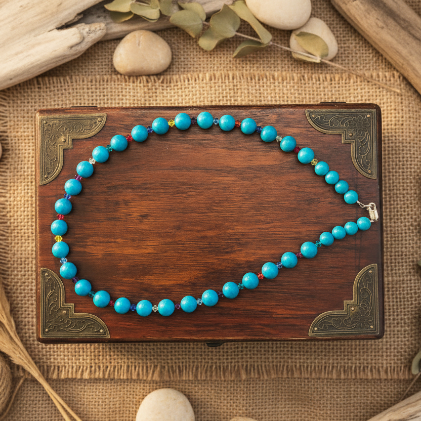 Blue Quartz and Swarovski Crystals Beaded Necklace - Handmade, One-of-A-Kind - Silver Chamber Jewellery Store