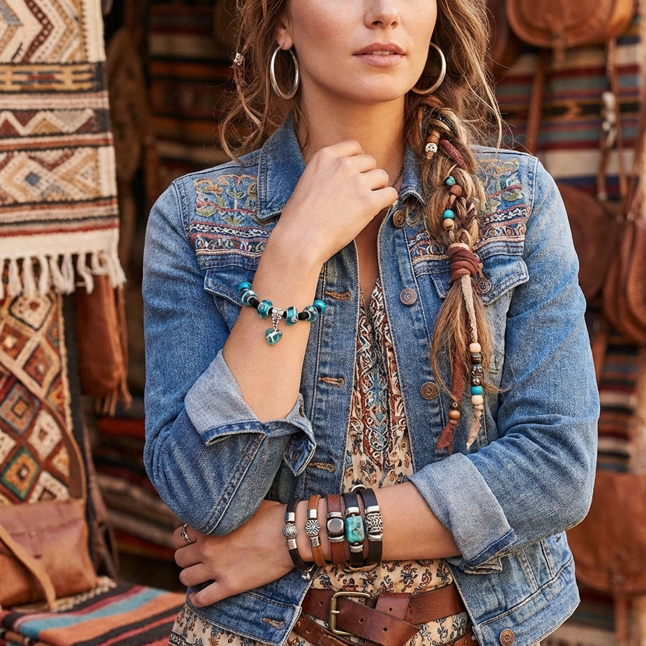 Turquoise Glass Charm Bracelet