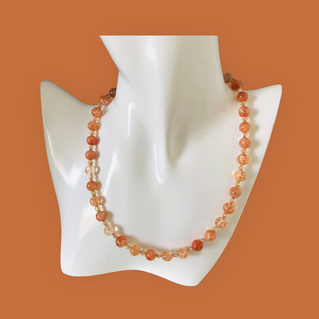 Crackle Quartz and Czech Crystal Beaded Necklace