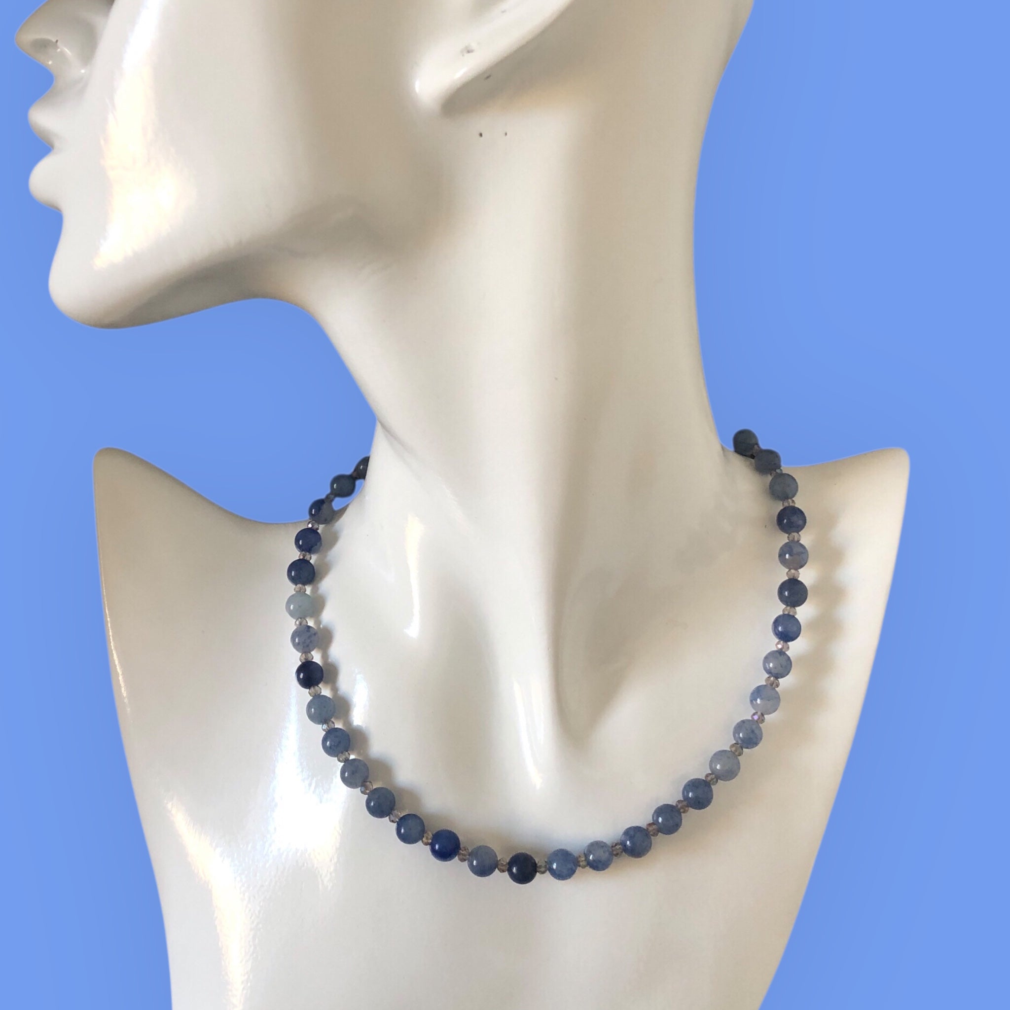 Blue Aventurine and AB Crystals Beaded Choker