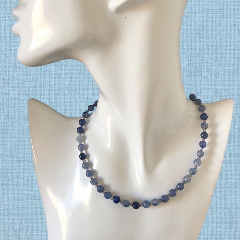 Blue Aventurine and AB Crystals Beaded Choker