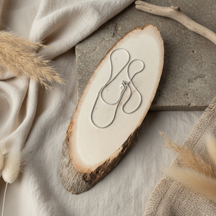 925 Silver snake chain necklace , round style, 54 cm