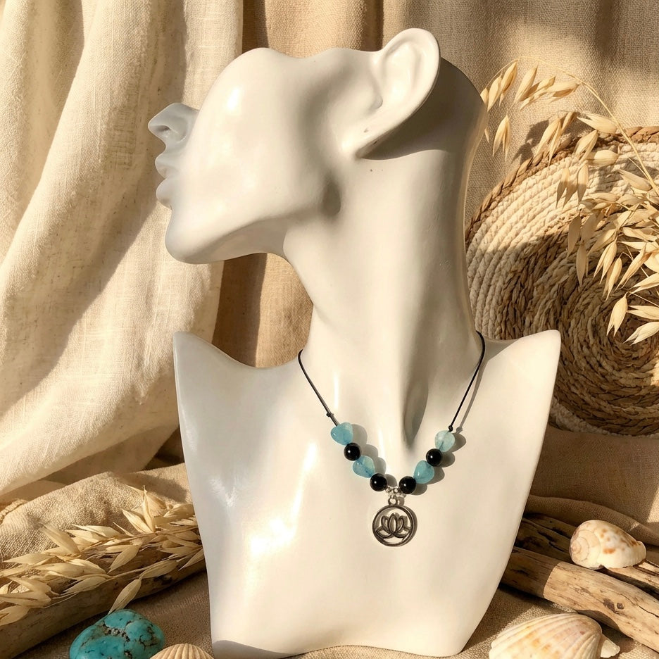 Black Thread Choker Necklace with Quartz and Onyx - Silver Chamber Jewellery Store