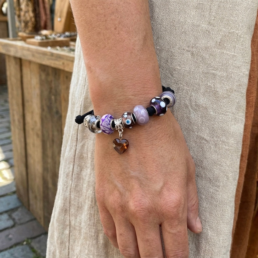 Purple Glass Charm Bracelet - Handmade, One-of-A-Kind