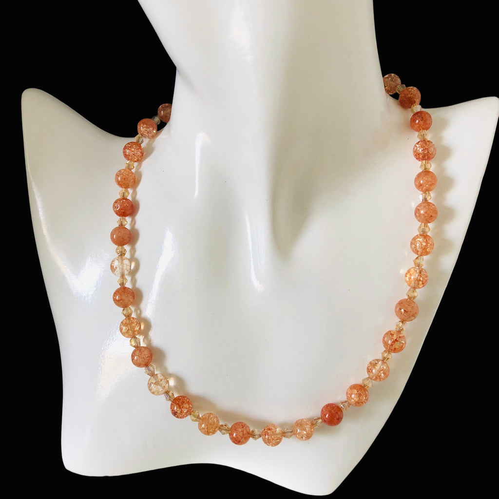 Crackle Quartz and Czech Crystal Beaded Necklace