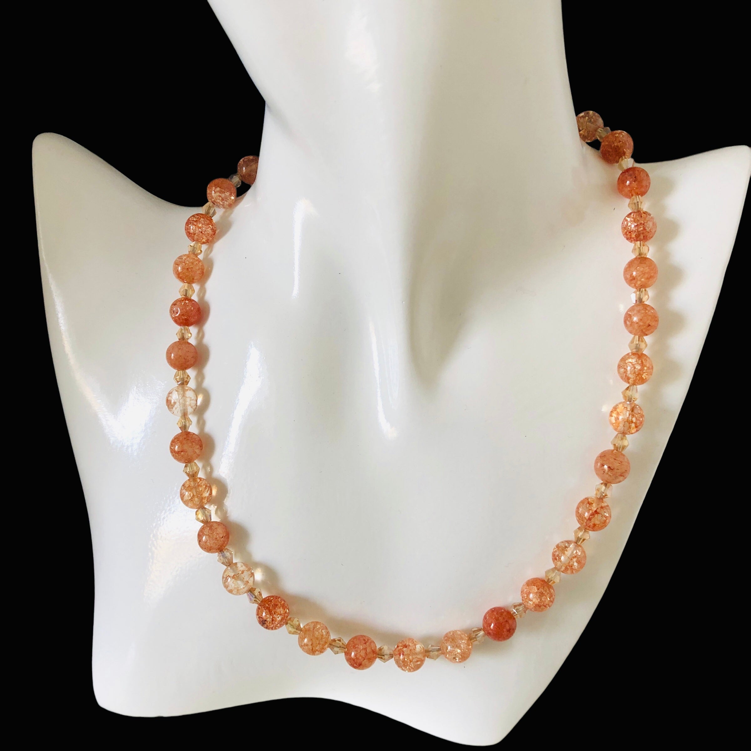 Crackle Quartz and Czech Crystal Beaded Necklace